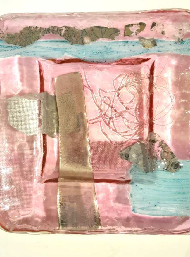 Obrázek k dílu na prodej Skleněná mísa třívrstvá - růžová s platinou